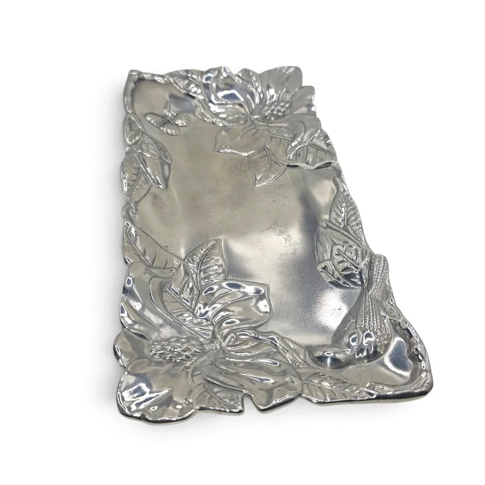 Arthur Court Aluminum Magnolia Bird Butterfly Oblong Serving Tray 2000 Vintage